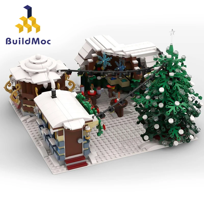 MOC Christmas Winter Cottage Building Blocks Set Creative Street Architecture Model Building Block Toy for Children Xmas Gifts