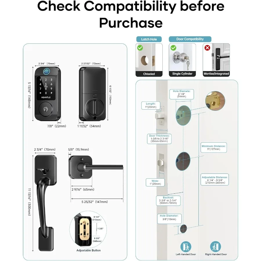 Inteligentny zestaw zamków do drzwi wejściowych z dostępem bezkluczykowym i rozpoznawaniem linii papilarnych zapewniający bezpieczny dostęp do domu. Wbudowane połączenie Wi-Fi dla R
