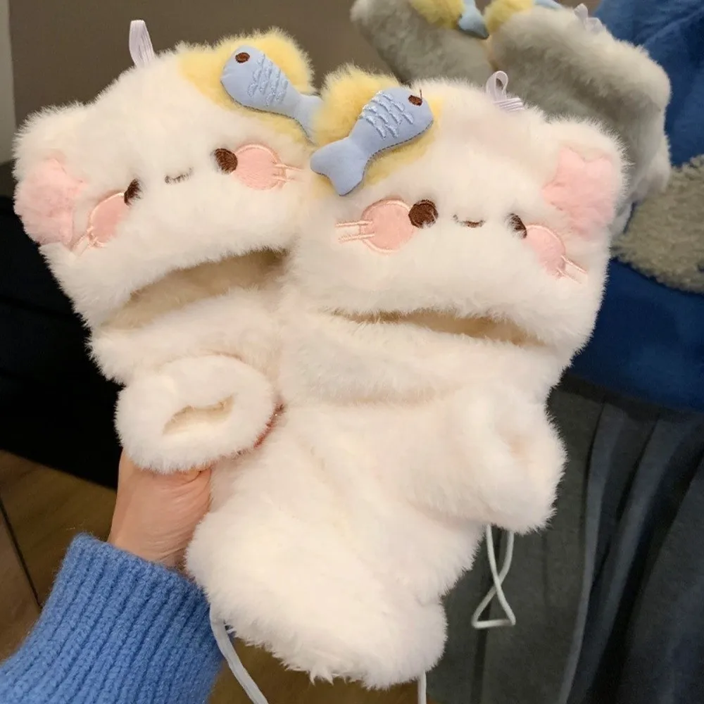 Cute Half Finger Kitty Gloves Polyester One Size Cartoon Cat Gloves Touch Screen Compatible Flip Top Gloves For Cycling