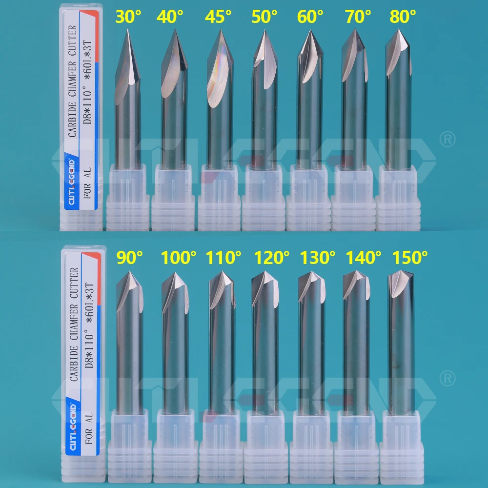 CUTLEGEND Carbide Chamfer End Mill CNC V Cutter Tip Angle 30 40 45 50 60 70 80 90 100 110 120 130 140 150 Degree for Aluminum