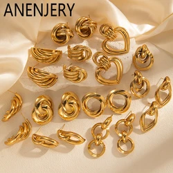 ANENJERY 316L Stainless Steel Hollow Circular Heart C-shape Irregular Lines Earrings For Women Vintage French Jewelry Wholesale