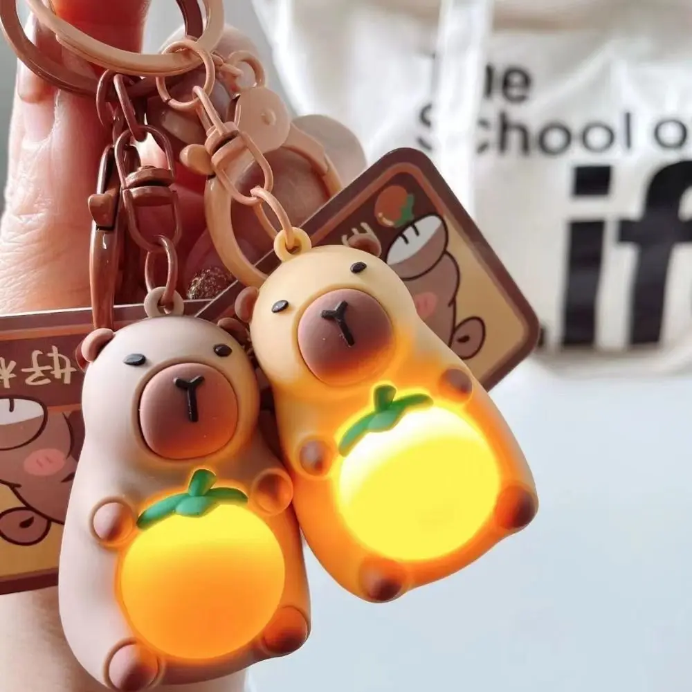 Toy Cute Capybara Keychain New Charm Glowing Pendant Cartoon Key Ring for Gift