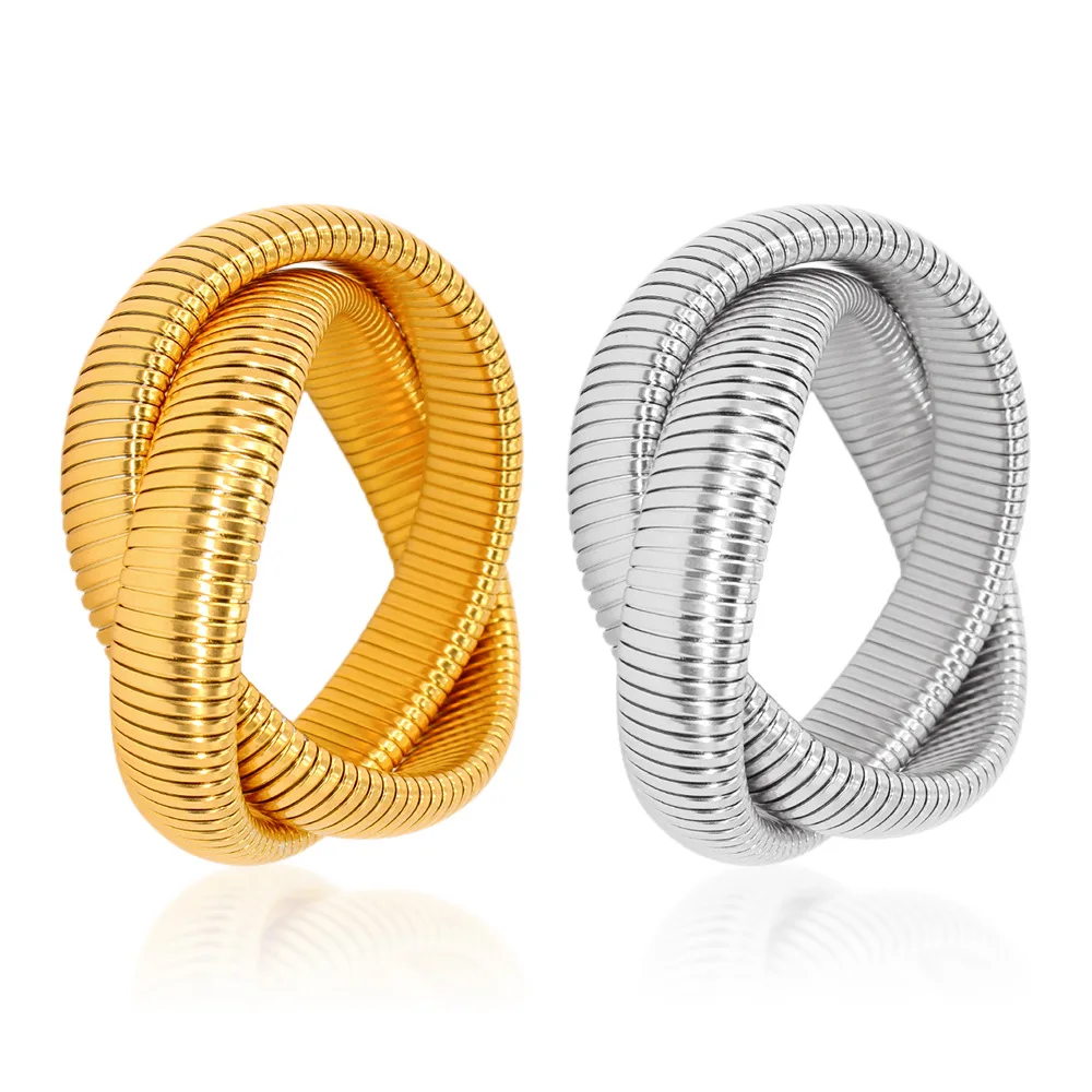 New Stainless Steel Two Laps Stretch Elastic Bracelet for Women Gold Silver Color