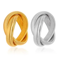 New Stainless Steel Two Laps Stretch Elastic Bracelet for Women Gold Silver Color