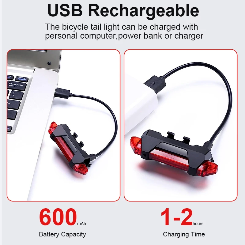 Bicycle Light Waterproof Rear Tail Light LED USB Style Rechargeable or Battery Style Bike Cycling Portable Light