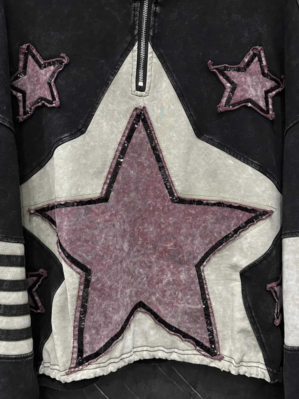 High Quality Spring Autumn Women Sweatshirt Patch Five-pointed Star Stand Collar Pullover Top Full Sleeve Casual Short Hoodies