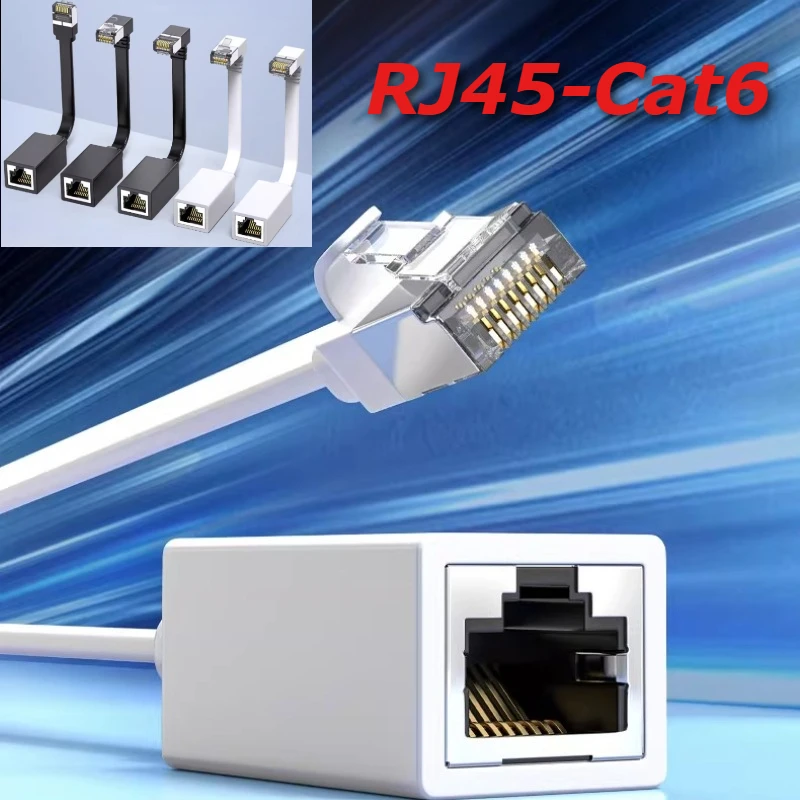 10CM/50cm CAT6 Ethernet RJ45 Extension Cable Network Male Female Elbow 90 Degrees RJ45 Shielded Network Cable with Ear Universal