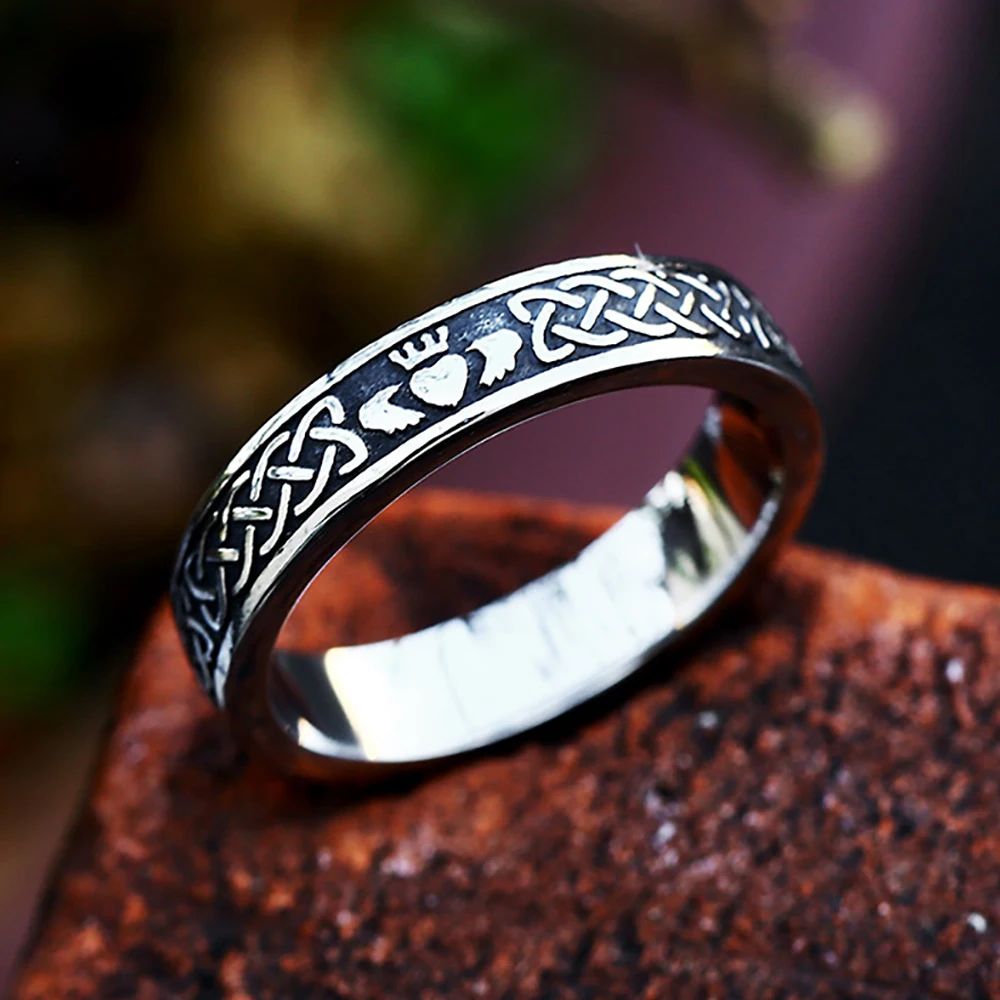 الفايكنج الفولاذ المقاوم للصدأ اليد الحب القلب تاج خواتم للرجال النساء الشمال سلتيك عقدة حلقة فاسق موضة زوجين المجوهرات بالجملة