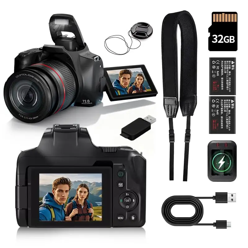

4K Digital Camera 12XOptical Zoom Camcorder for Photography Vlogging Anti-shake Auto/Manual Focus Camera with Built-in LED Flash