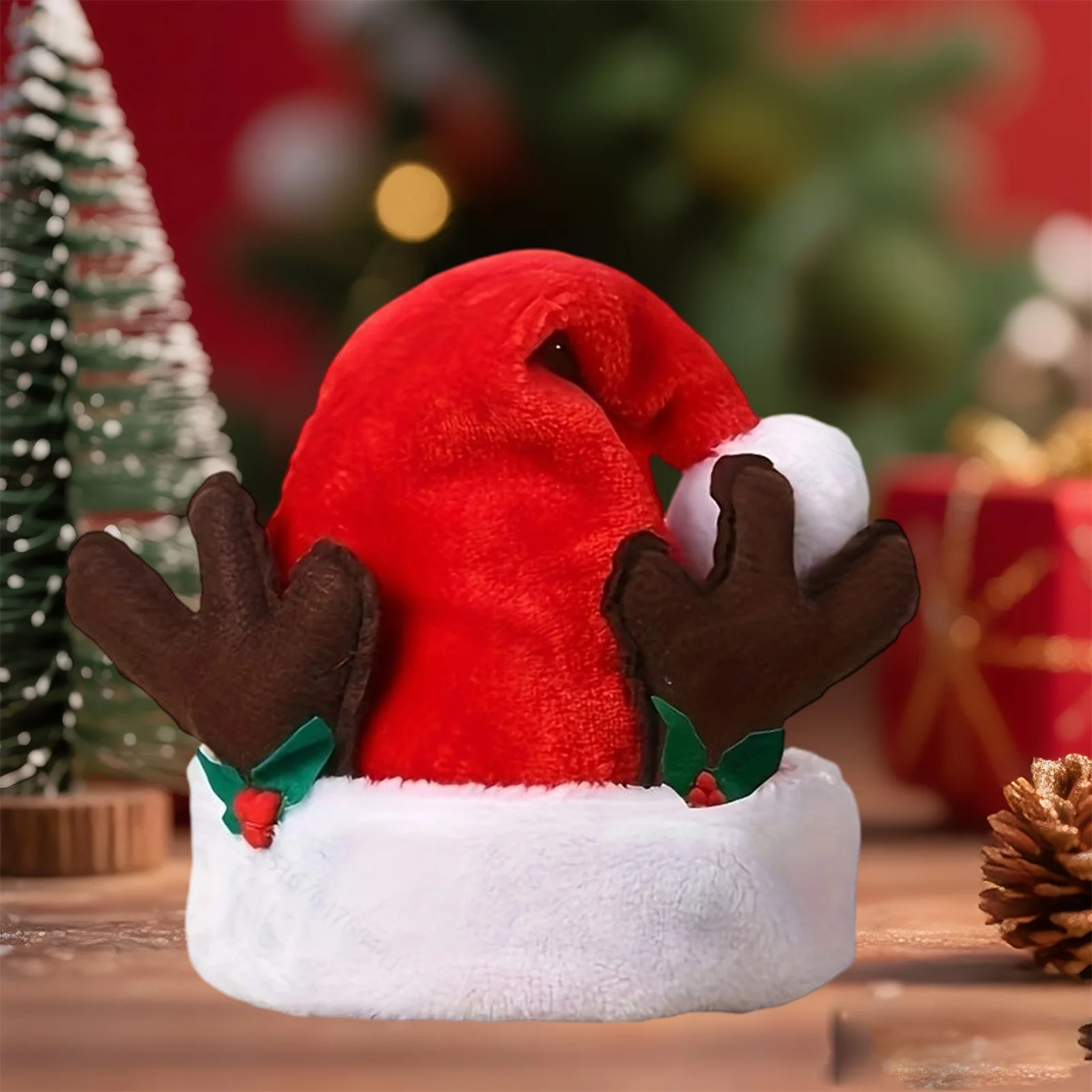 

Family Santa Claus Hat, Adults Kids Plush Antler Christmas Cap for Christmas Party, Santa Cosplay Costume