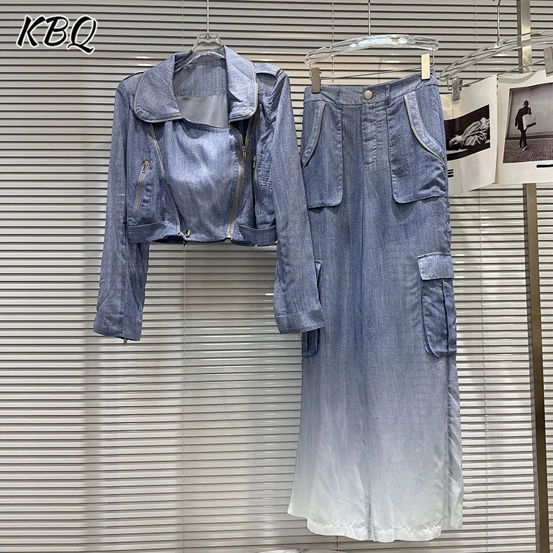 

KBQ Шикарные комплекты из двух предметов для женщин с лацканами и длинными рукавами на молнии, короткие топы с высокой талией, свободные брюки Chicset, женская мода, новинка