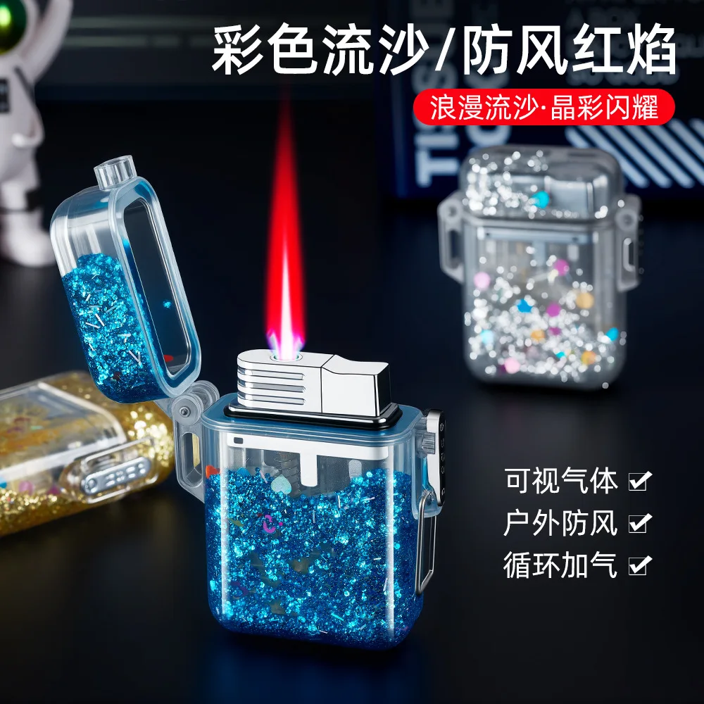 Lighter butane windproof inflatable high value transparent shell lighter dream luminous quicksand  super lighter