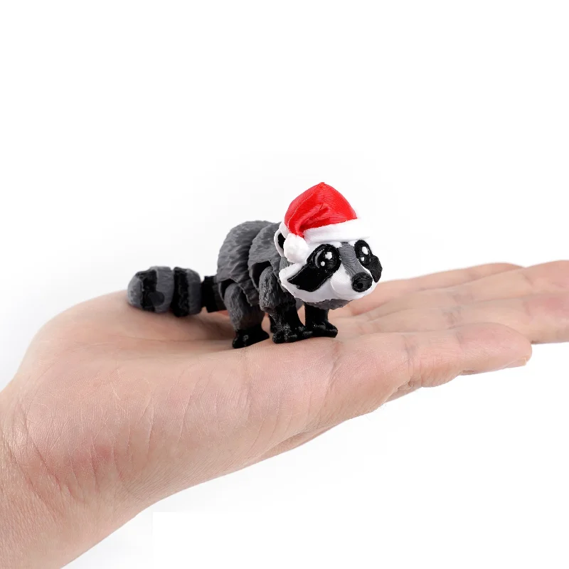 3D Printing Christmas Raccoon New Pendant Ornament Figurine Model Simulation Toy Gift for Boys and Girls Funny Toys 1pcs