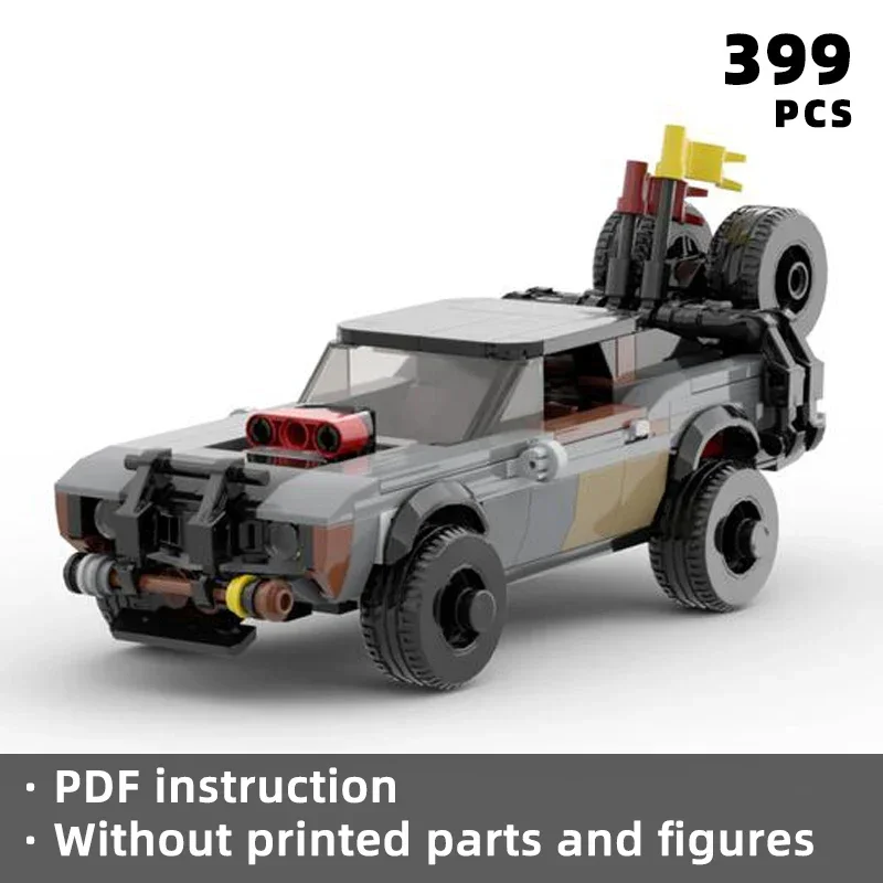 Película loca clásica, estilo de película de ciencia ficción, bloques de coche, camión, vehículo moc modificado 4X4, producto de regalo para fanáticos de la guerra todoterreno