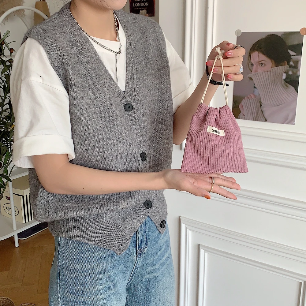 حقيبة برباط مضلعة أحادية اللون ، كيس تعبئة ، حلوى ، مجوهرات ، مستحضرات تجميل ، عملات معدنية ، مفاتيح ، هدايا عيد الميلاد ، حقيبة تخزين #4