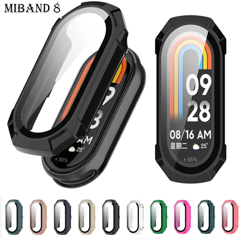 HD film+Case for xiaomi mi band 8 PC bumper screen protector smartwatch miband8 Tempered glass+Cover on smart band 8 Accessories