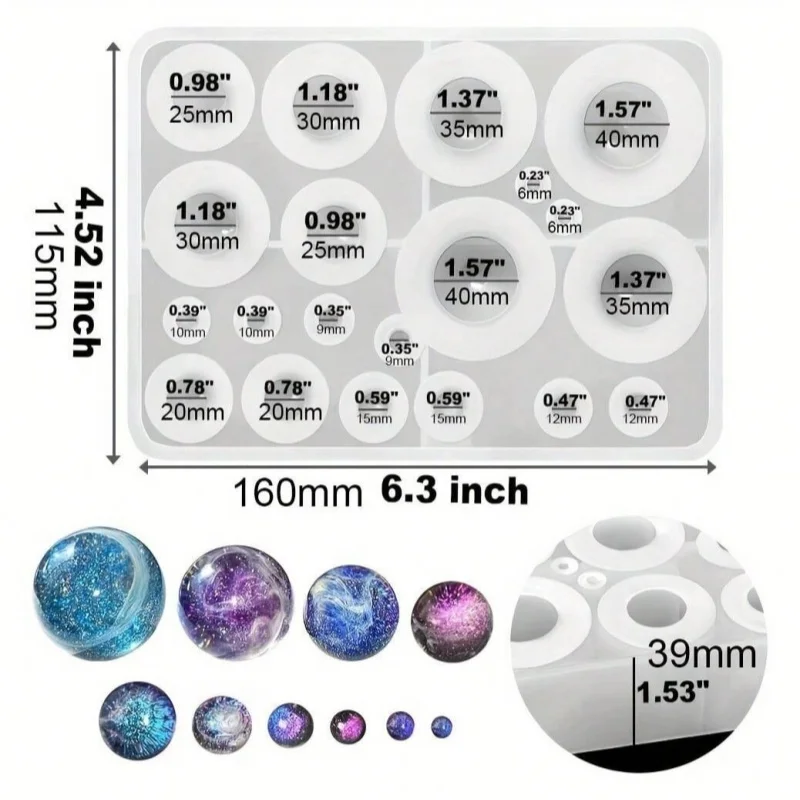 20 شبكة المجال زخرفة قالب من السيليكون للراتنج كرة مستديرة أوربس قالب من السيليكون لصنع المجوهرات مكتب منزلي الديكور #2