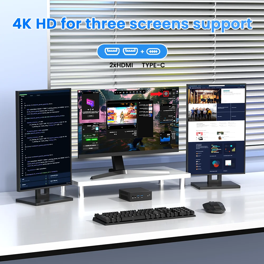 TexHoo Mini PC Pro Gamer Настольный ПК Intel Alder Lake-N95 DDR4 8 ГБ 256 ГБ 16 ГБ 500 ГБ SSD 2,4G и 5G Dual Wi-Fi BT5.2 1000M LAN NVME