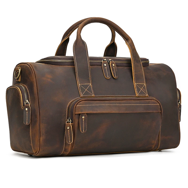 2023 New Fashion Brand Designer Business Trip Travel Bag For Man Outdoor Genuine Leather Duffle Bag Male Coffee Handbag Totes