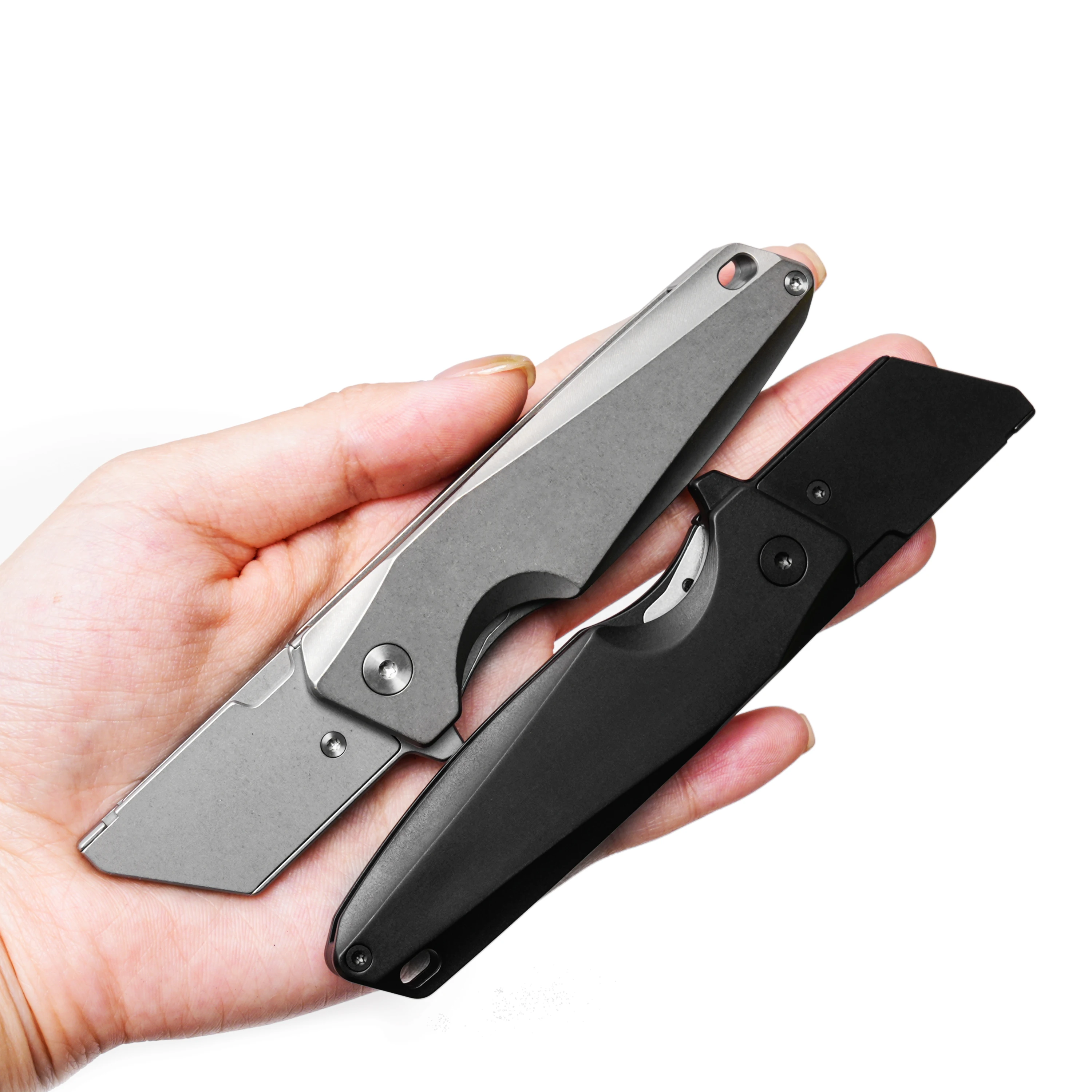 Titanium Alloy Utility Knife Outdoors EDC Tool Cut Rope Unpacking Self-defense Folding Cutter Handle New Black