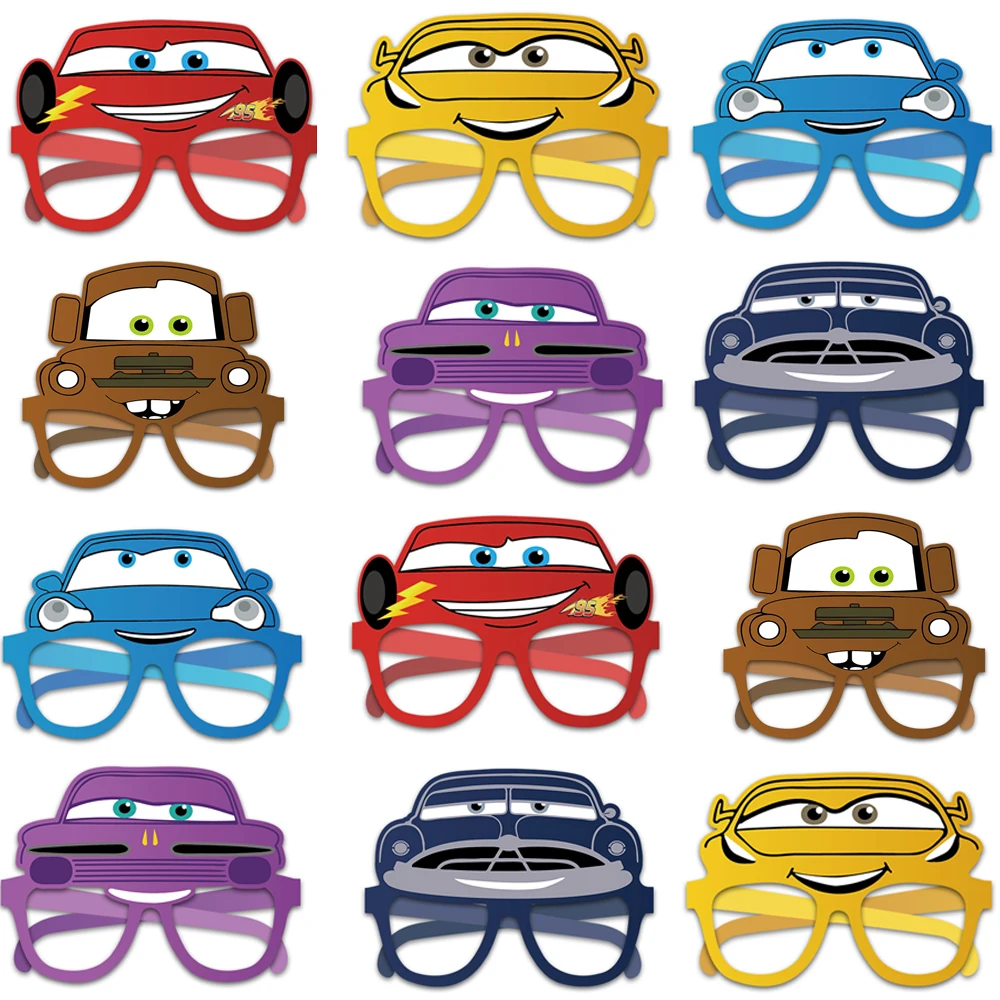 12-48pcs Lightning McQueen Car Paper Party Glasses Racing Cars Masks Party Favors Photo Booth Props Gifts Birthday Decorations