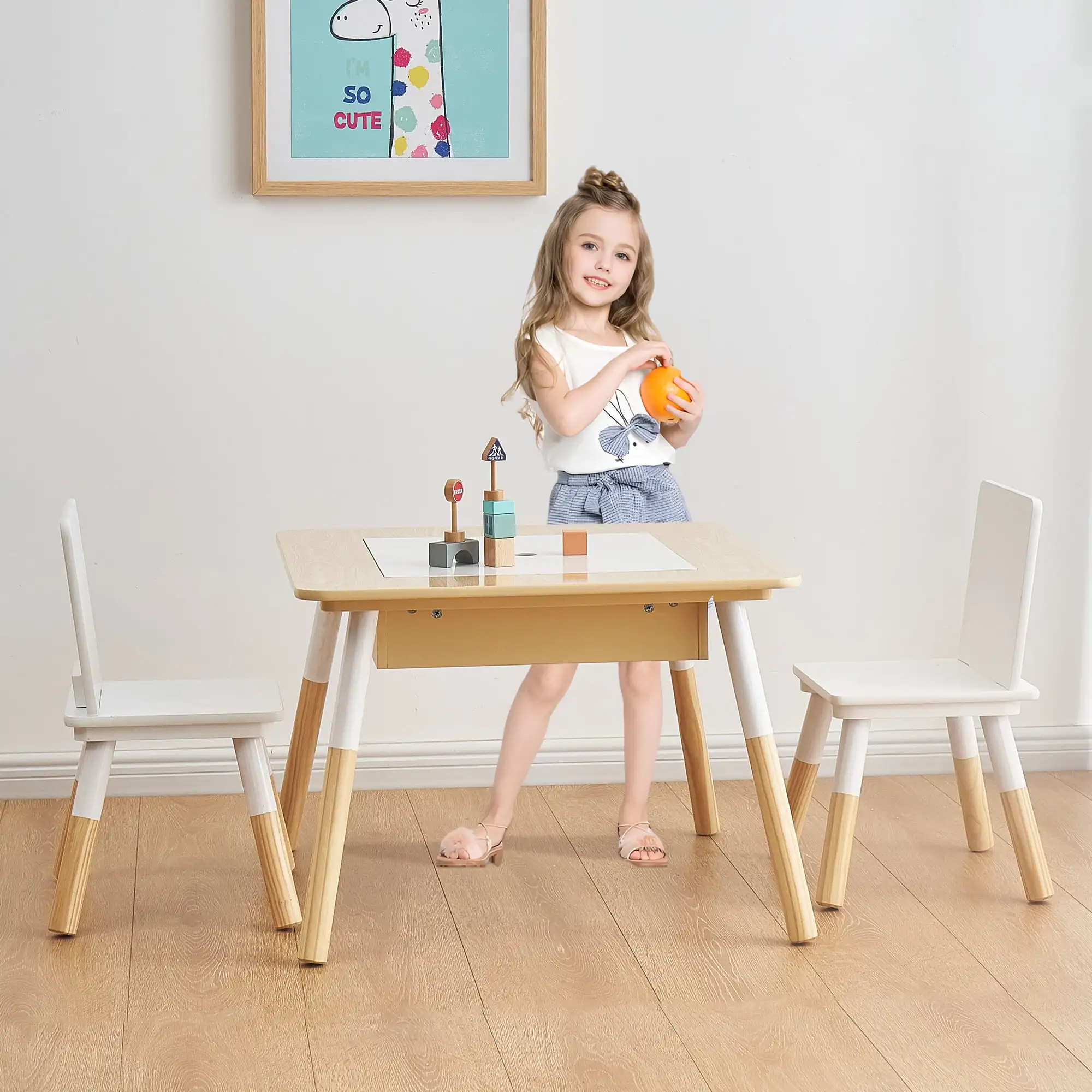 

Kids Sensory Play Table and Chair Set,White Color,3Pieces,Age 3-6