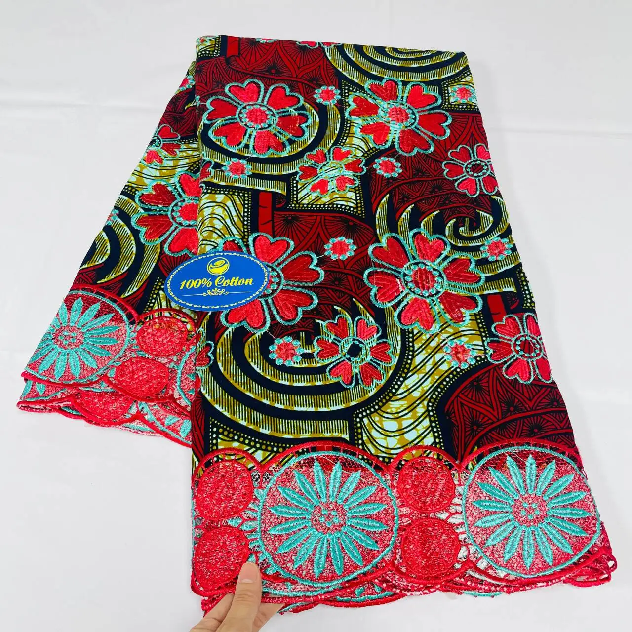 

5 yard African Wax Brocade Lace Fabric Hight Qualiy 100% Cotton Ankara Wax Satin Print Lace Fabric For Woman Evening Dresses KL1