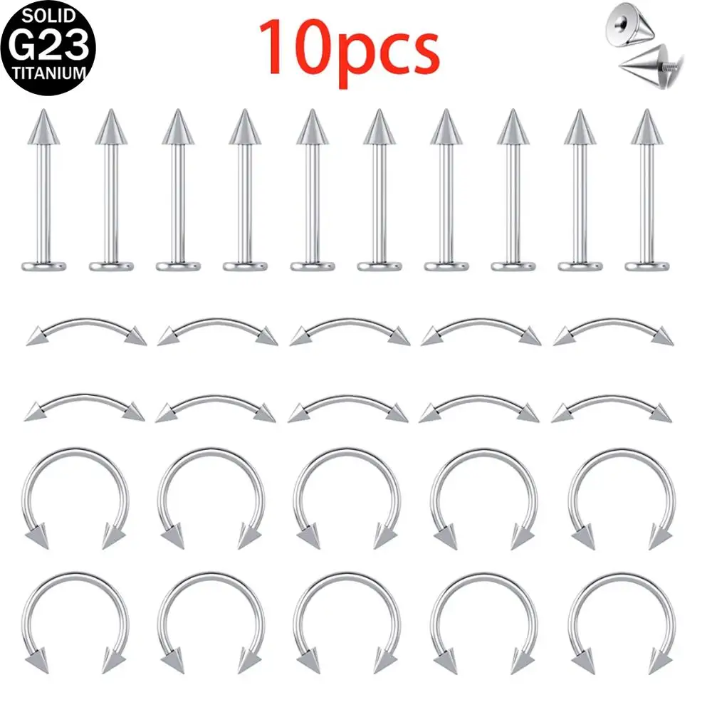 10PCS G23 Titanium Piercing Labret Lip Stud Eyebrow C Rod For Fashion Earrings Nose Ring Body Jewelry Internal/External Thread