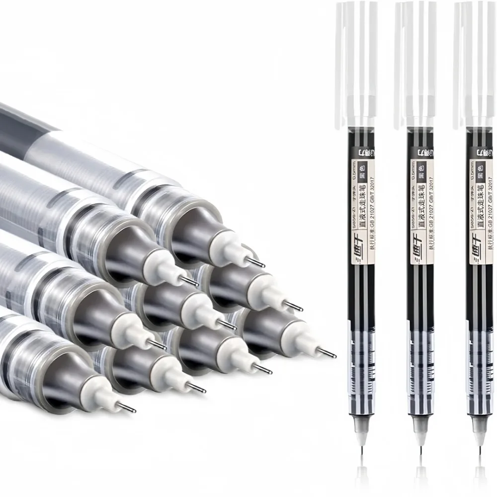 12pc Straight Liquid Gel Pen 0.5mm Large Capacity Continuous Ink Fast Drying Neutral Pen for School Office Stationery Writing