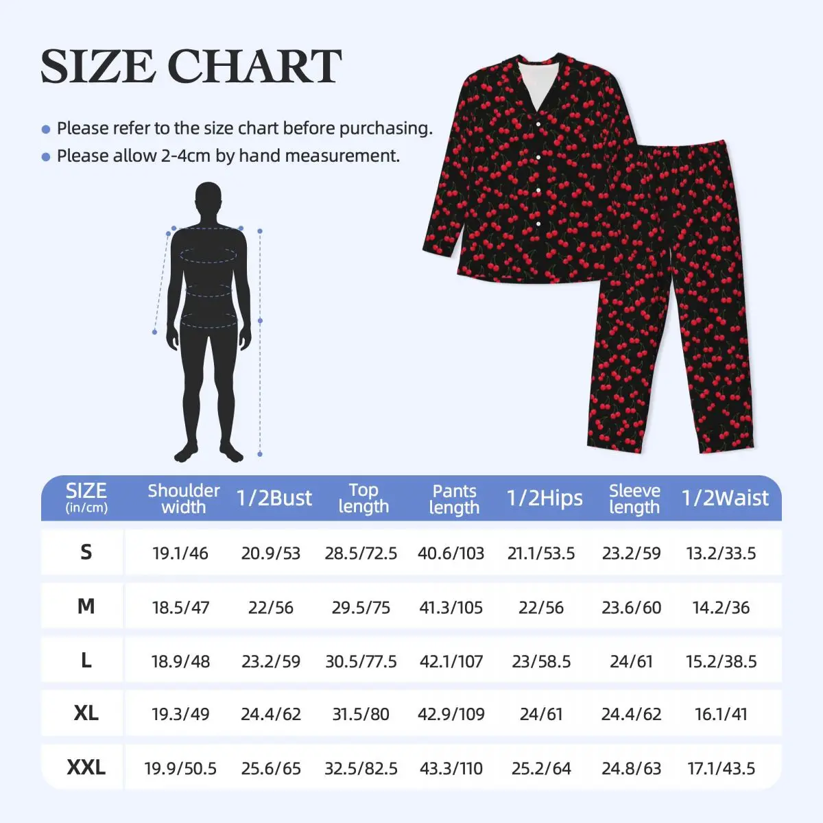 Pijama de cereza con estampado de frutas rojas para hombre, ropa de dormir holgada de gran tamaño, conjunto de manga larga, ropa de dormir personalizada para el hogar, encantador, otoño