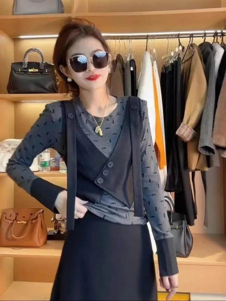 

Sli round Ne Long Sve T-irt Women's Outerwear Slimming Trendy Top Casual Faion Design Comfortable Fit Tee