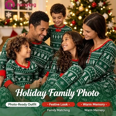 Ensemble de pyjamas assortis pour toute la famille, couleur vert de Noël 2026, tenue de nuit festive pour les fêtes de Noël, vêtements confortables pour les vacances, pour femmes, hommes, adultes, pyjamas pour enfants et combinaison pour bébé, idéal pour les séances photo de famille pendant les fêtes.