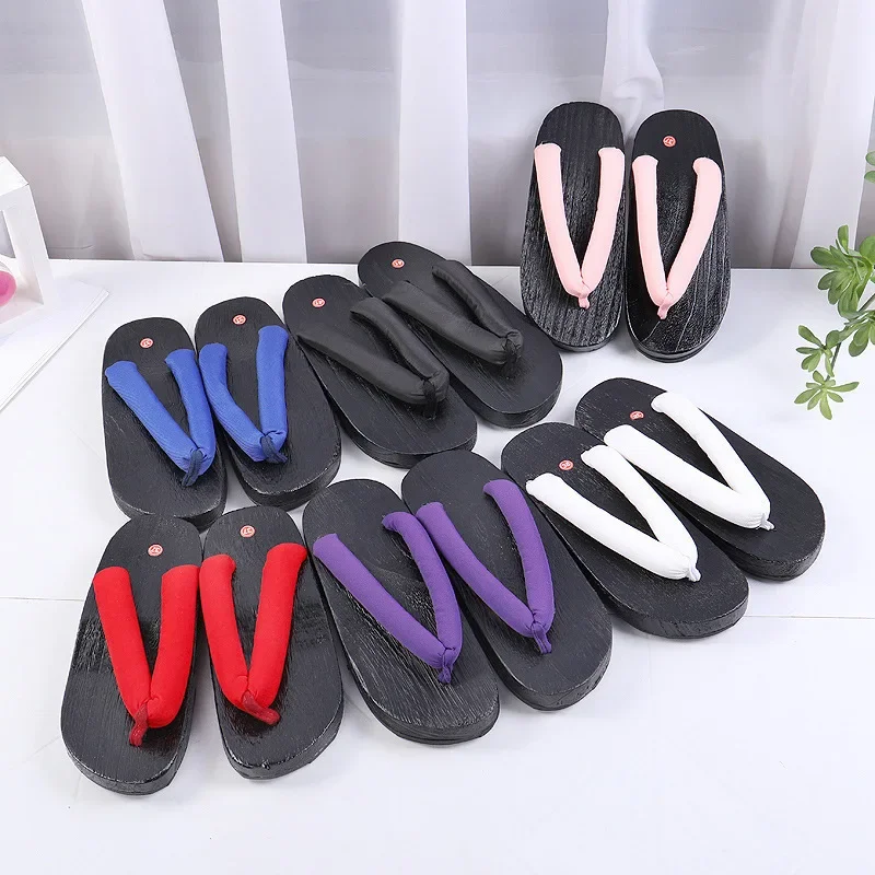 

Summer Solid Color Wooden Outdoor Sandals Beach Wear Slippers Flip Flops Japanese Kimono Clogs Geta Cosplay Shoes 36 44