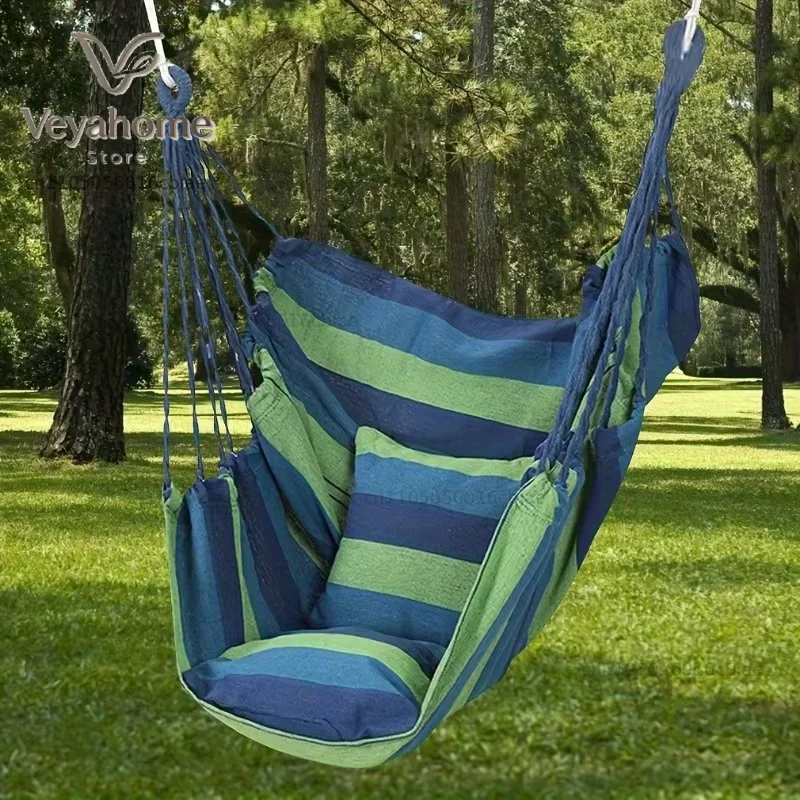 Outdoor Thickened Canvas Hammock Camping Outdoor Swing Net Hed Anti Rollover Striped Hanging Chair Hammock