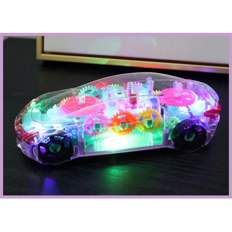 Elettronico Trasparente Musica Modello di Auto Giocattolo Luce A Led Veicolo Incandescente Macchina Ingranaggio Bambino Prima Educazione Giocattolo Divertente Regali Per I Bambini