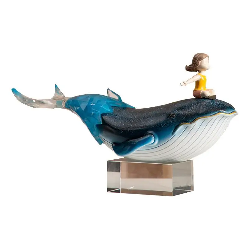 

Girl Whale Resin Ornament Living Room Porch Statue Animal Figurines Sculpture Statuette Home Accessories Decoration Crafts Gift