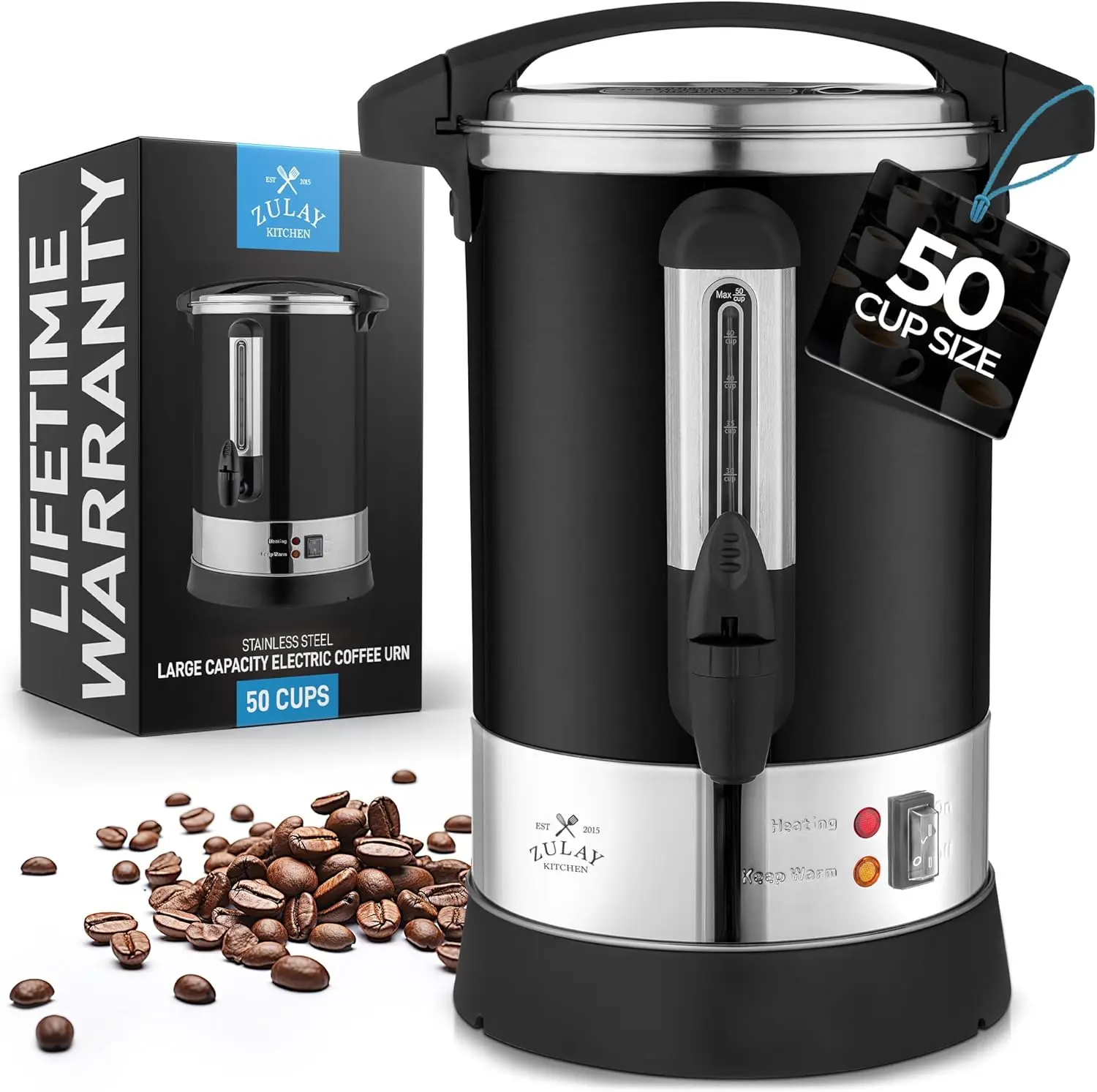 

Commercial Grade Coffee Maker Hot Water Urn - Percolator With Double-Wall Stainless Steel, Quick Brew, Stays Hot for Tea &amp