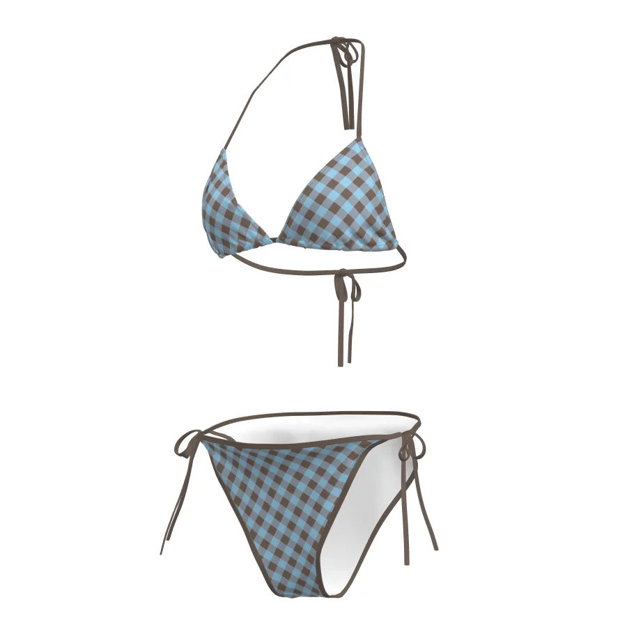 Millennium Lady Bikini Set Beach Vacation Blue Plaid Tie-Dye Two-Piece Swimsuit Women's Innerwear Y2K Sport Fitness Fans Goods view 3