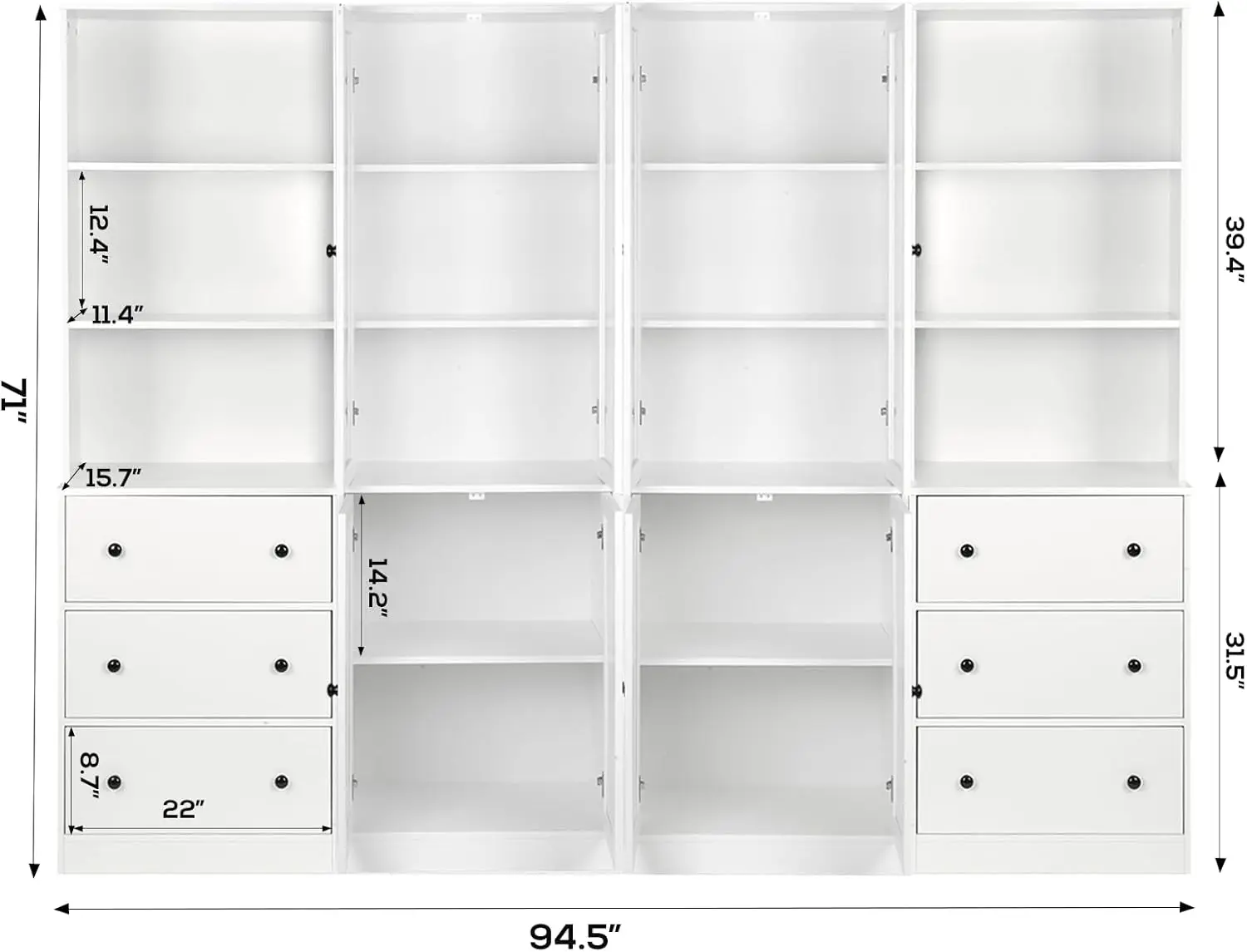 Vertical File Cabinet, 3-Tier Modern Bookshelf , Wood Filing Cabinet with Open Storage Shelf,  for Home Office, White