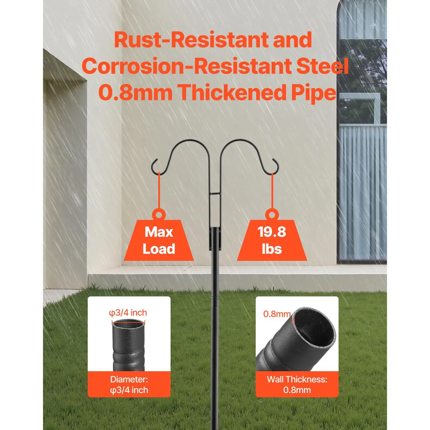 8 Pack Heavy Duty Double Shepherd Hook Poles 92 Inch for outdoor Garden Hooks for Bird Feeders for hanging Plants Solar Lanterns Wind Chimes 3/4 Inch Thick Steel