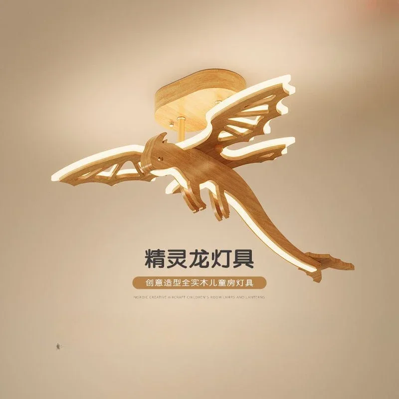 

Люстры из цельного дерева в японском стиле с летающим драконом, детская комната, спальня для мальчиков, огнедышащая люстра с драконом, лампы с динозавром