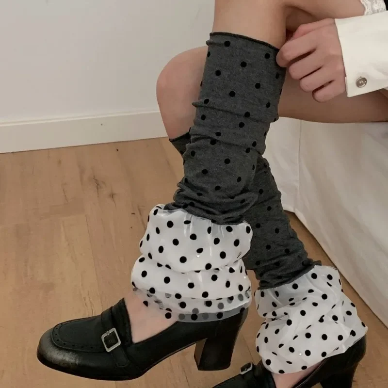 

Spicy Girl Polka Dot Splicing Socks Unique Design Collgege Style Lolita Cute Stacking Socks Fashion Casual Mid Tube Sock