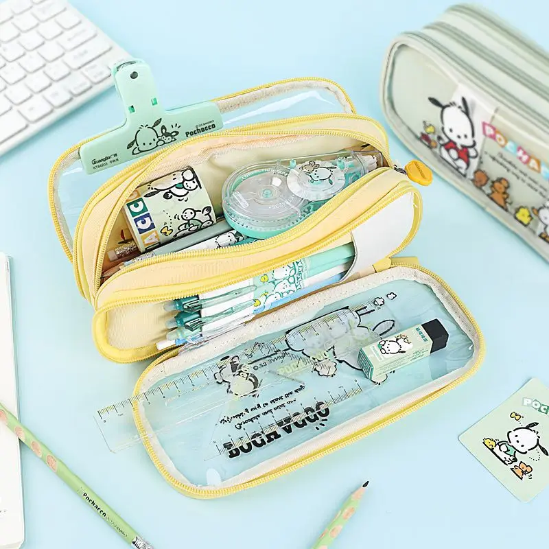 Sanrio Pochacco Pen Bags Student Stationery Boxes Makeup And Miscellaneous Items Change Storage Bags Learning Stationery Sets