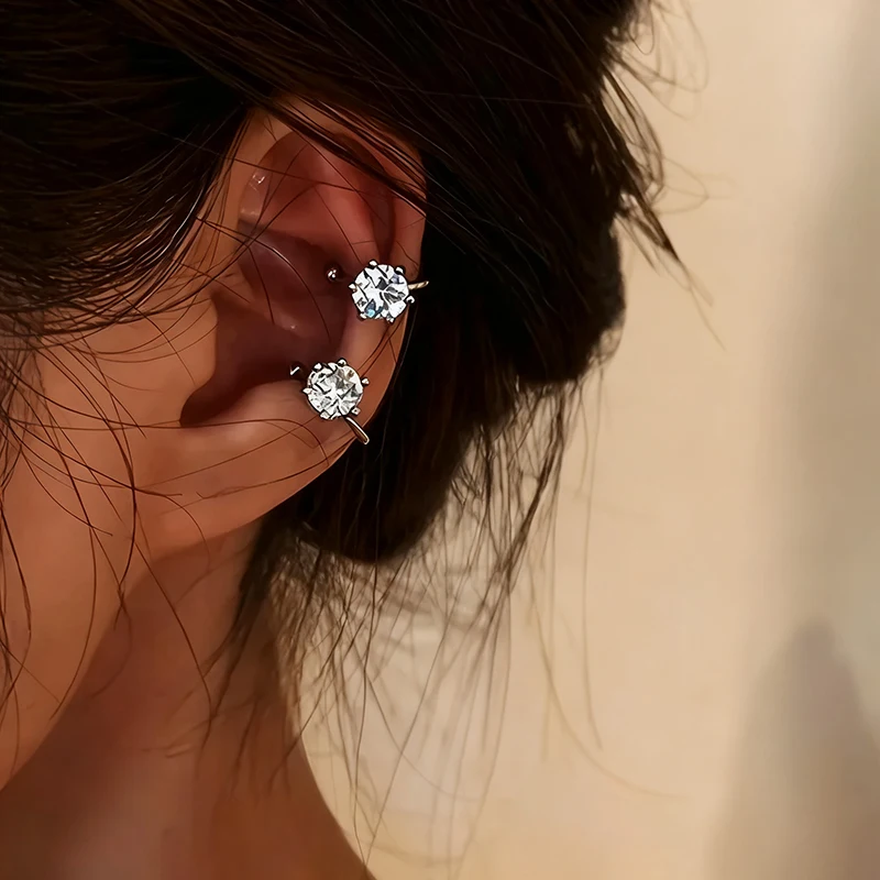2pc novo brilhante zircão clipe brincos ajustável não piercing clipes de orelha para mulheres uso diário festa banquete jóias presente nova moda