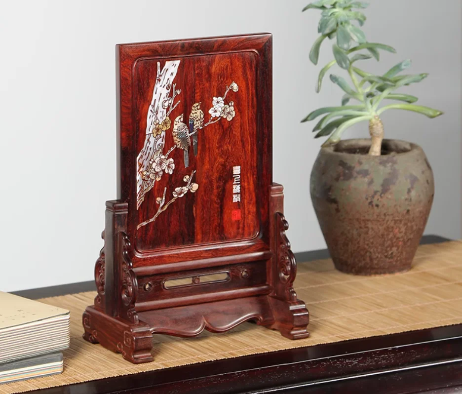 

Happy eyebrows embedded color shell screen mahogany home desktop decoration solid wood small table screen collection