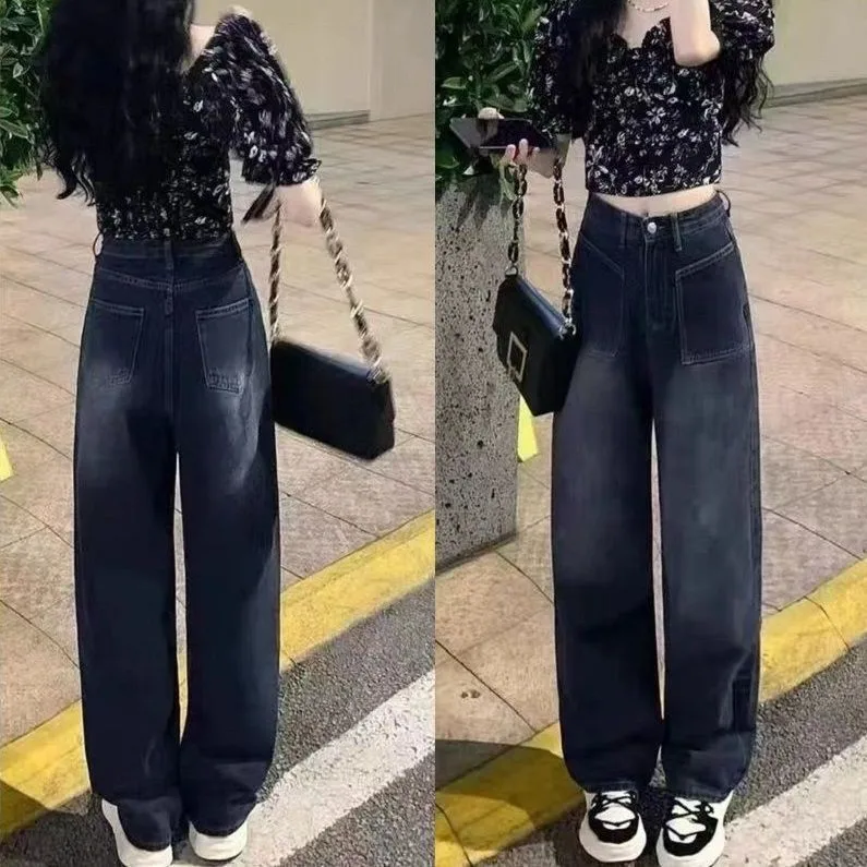 High Waist Wide Leg Jeans for Pear Shaped Women plus Size Comfortable Loose Slimming Straight Cut Denim Pants Autumn Season