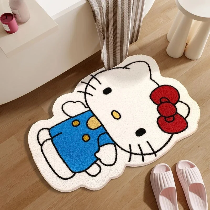 Hello Kitty Classic Full‑Body Faux Cashmere Floor Mat Red Bow Blue Overalls Soft Non‑Slip Girls Home Gift
