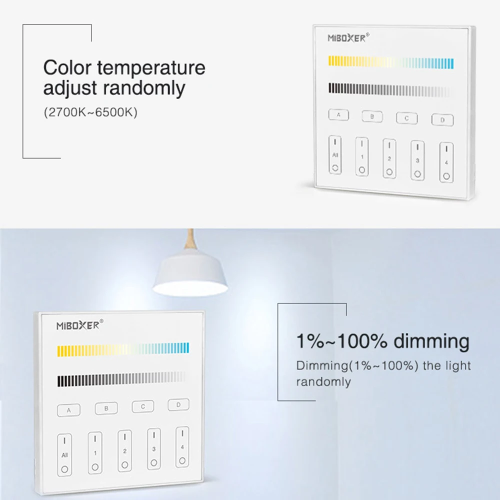 Miboxer DP2S 86 DALI DT8 إشارة DALI Bus Standard IEC62386-102,207,209 اللمس 1 ~ 100% مزدوج أبيض يعتم سطوع المضيف لوحة