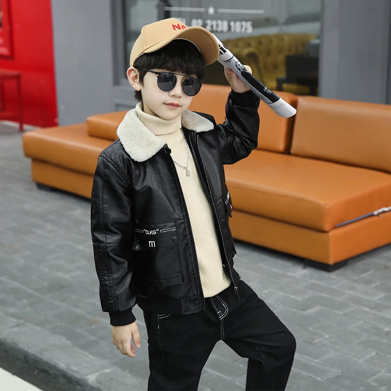 سترة جلدية وسيم للأطفال للخريف والشتاء سميكة ودافئة وبسيطة وعالية الجودة؛ 4-14 سنة #5