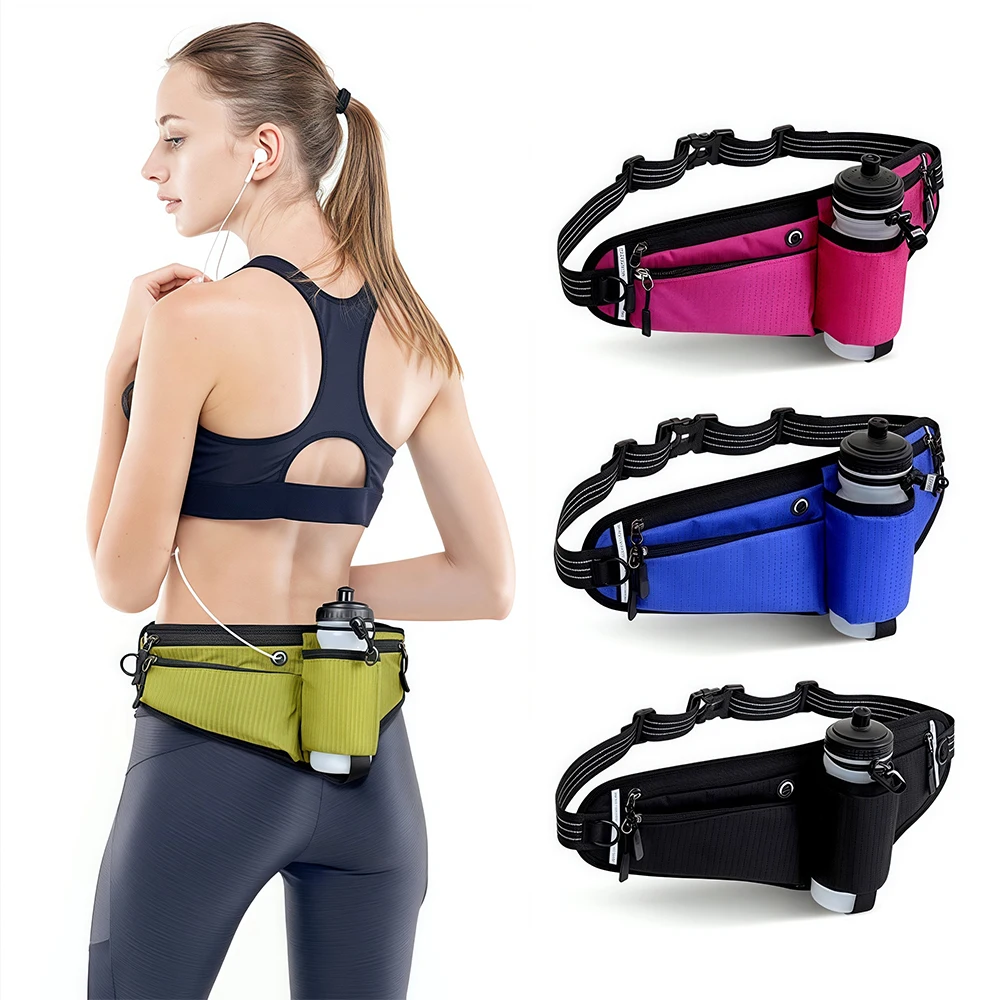 1PCS Fanny Pack with Water Bottle Holder and Reflective Strips Running Belt Hydration Waist Pack for Walking Running Hiking